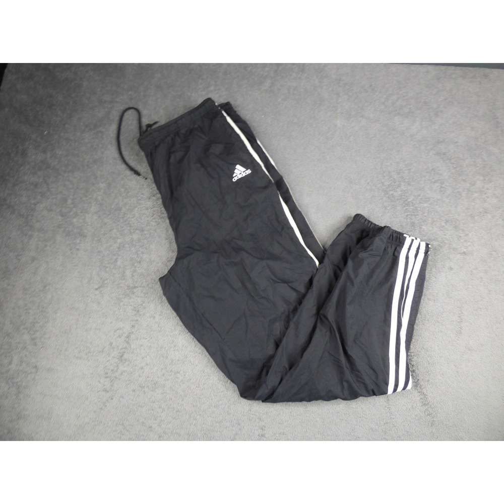VTG Adidas Mens Track Pants Black White Striped Nylon Athletic Joggers Medium